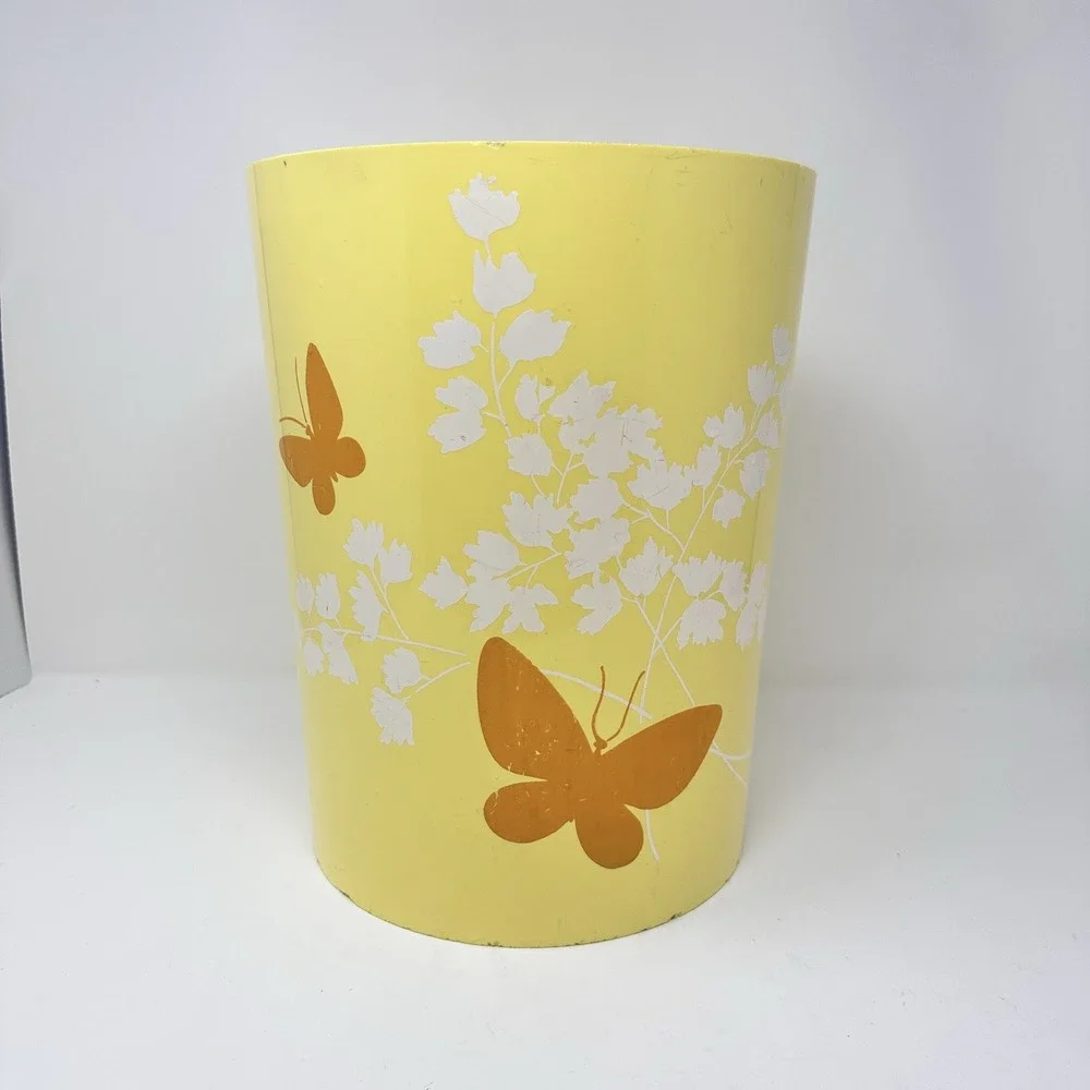 Vintage Wolff Products Retro Lucite Butterfly Yellow Orange Trash Wastebasket